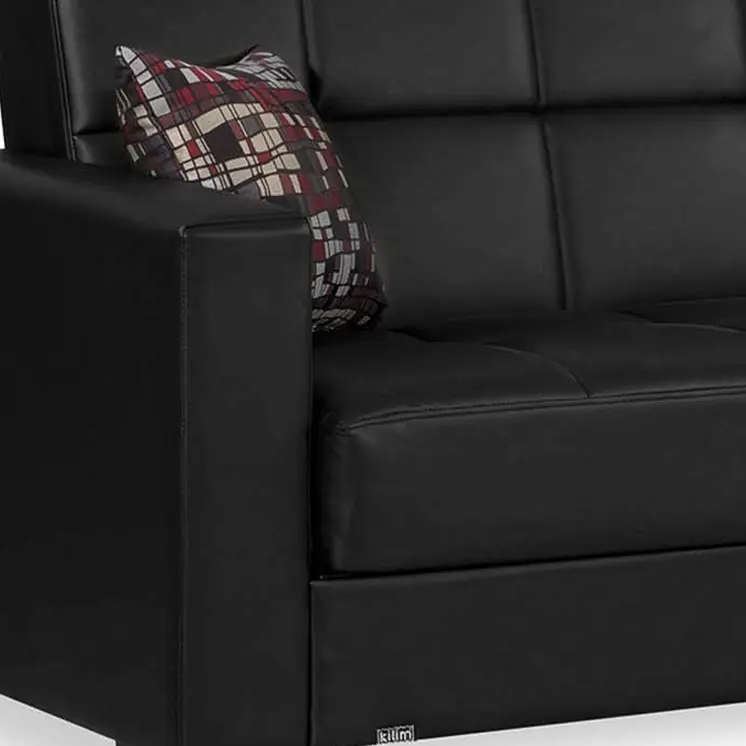 87" Black Faux Leather Convertible Futon Sleeper Sofa And Toss Pillows With Storage