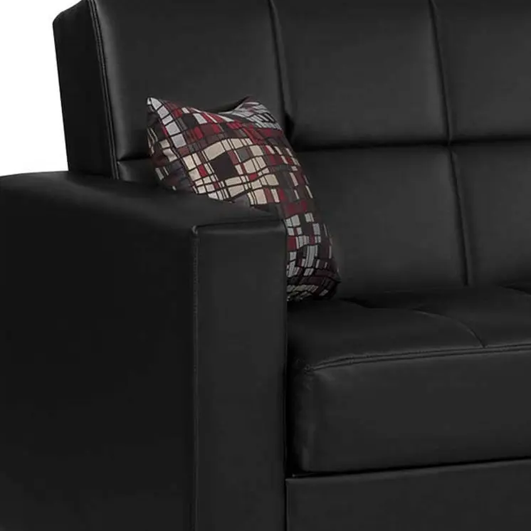 87" Black Faux Leather Convertible Futon Sleeper Sofa And Toss Pillows With Storage