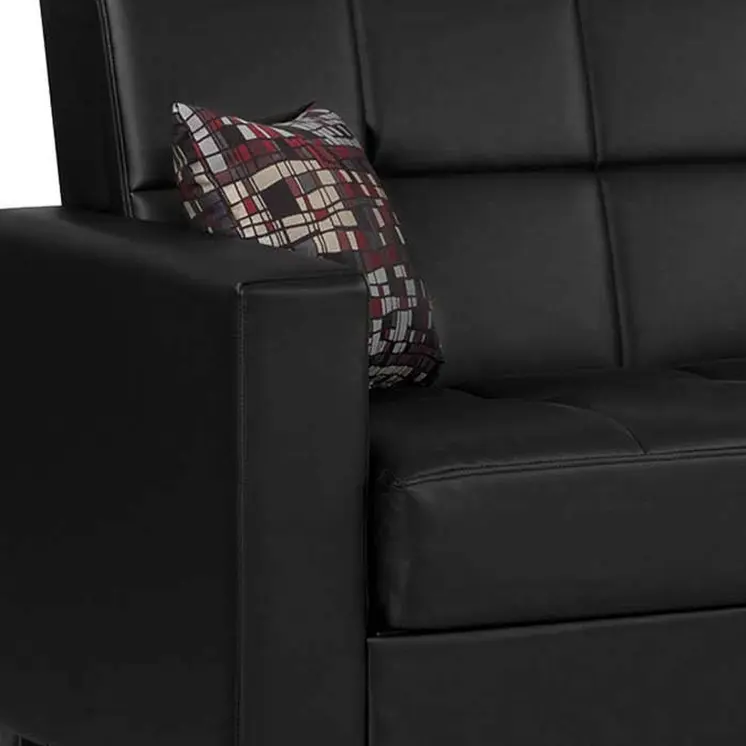 87" Black Faux Leather Convertible Futon Sleeper Sofa And Toss Pillows With Storage