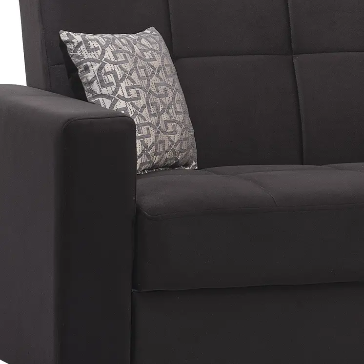 87" Black Microfiber Convertible Futon Sleeper Sofa And Toss Pillows With Storage