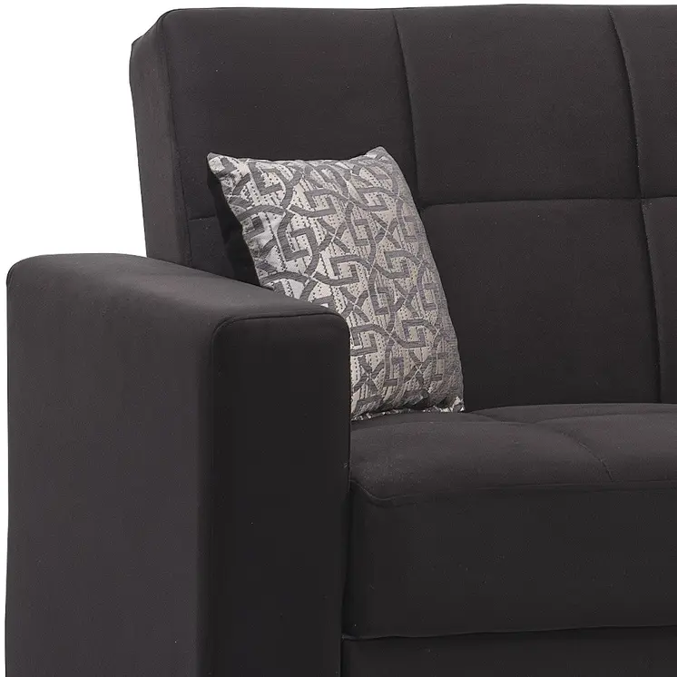 87" Black Microfiber Convertible Futon Sleeper Sofa And Toss Pillows With Storage