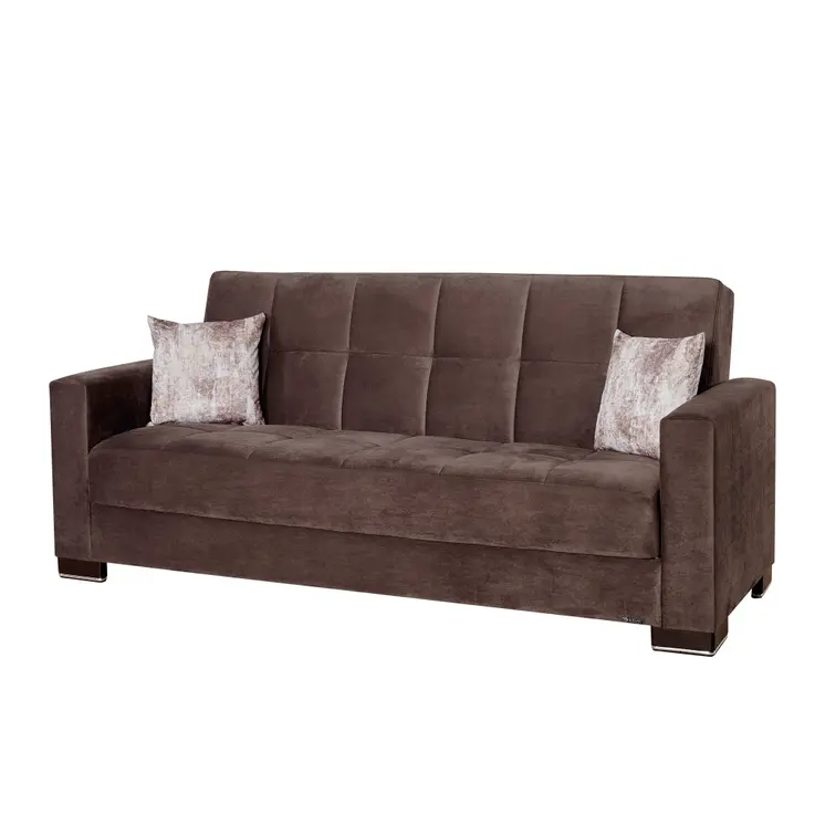 87" Brown Microfiber Convertible Futon Sleeper Sofa And Toss Pillows With Storage