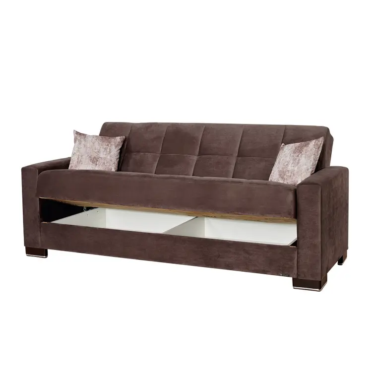 87" Brown Microfiber Convertible Futon Sleeper Sofa And Toss Pillows With Storage
