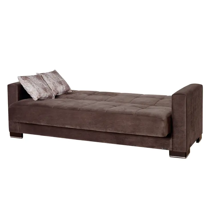 87" Brown Microfiber Convertible Futon Sleeper Sofa And Toss Pillows With Storage
