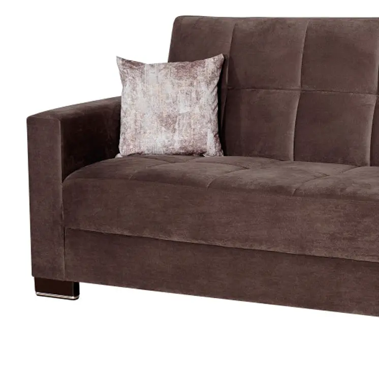 87" Brown Microfiber Convertible Futon Sleeper Sofa And Toss Pillows With Storage