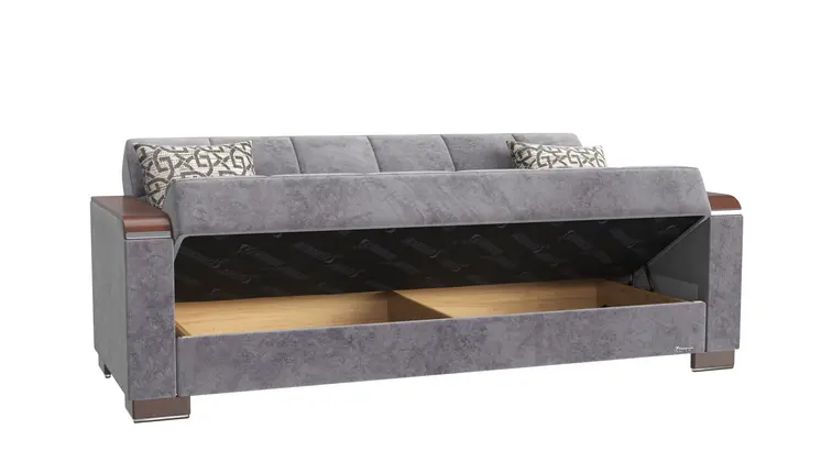 87" Gray Microfiber Convertible Futon Sleeper Sofa And Toss Pillows With Storage