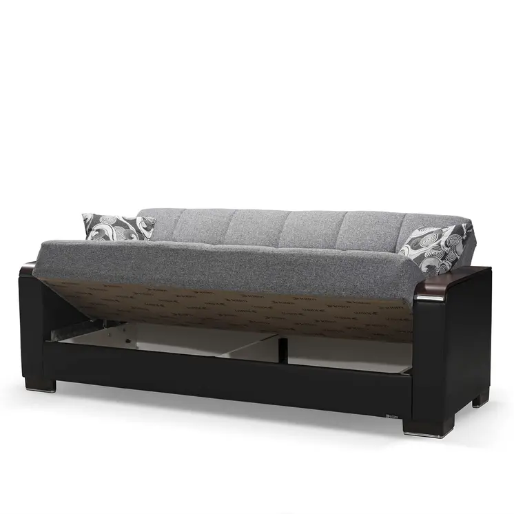 87" Gray And Black Microfiber Convertible Futon Sleeper Sofa And Toss Pillows With Storage