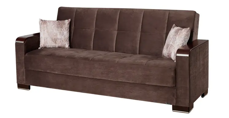 87" Brown Microfiber Convertible Futon Sleeper Sofa And Toss Pillows With Storage