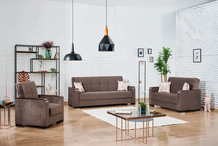 87" Brown Microfiber Convertible Futon Sleeper Sofa And Toss Pillows With Storage