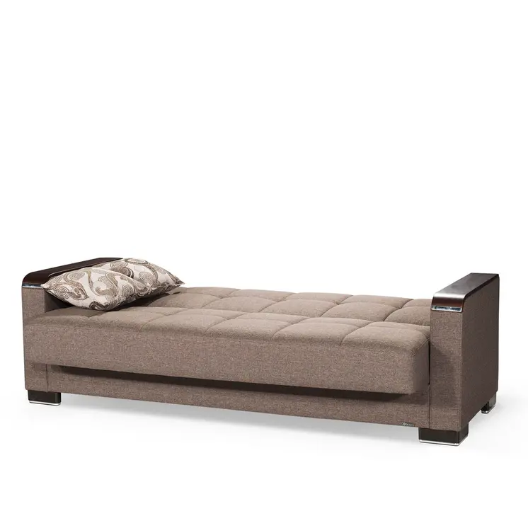 87" Brown Chenille Convertible Futon Sleeper Sofa And Toss Pillows With Storage