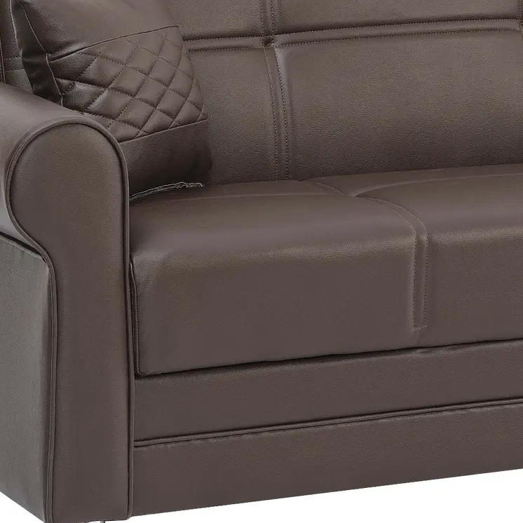 89" Brown Faux Leather Convertible Futon Sleeper Sofa And Toss Pillows With Storage