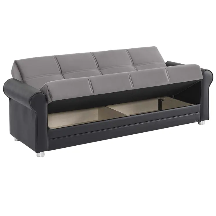 89" Gray Polyester Convertible Futon Sleeper Sofa And Toss Pillows With Storage