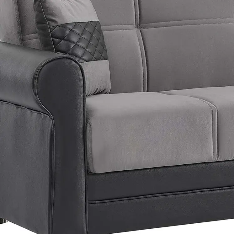 89" Gray Polyester Convertible Futon Sleeper Sofa And Toss Pillows With Storage