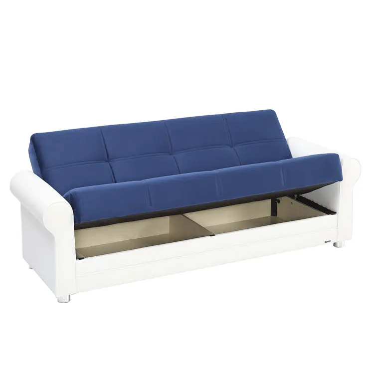 89" Sky Blue Polyester Convertible Futon Sleeper Sofa And Toss Pillows With Storage