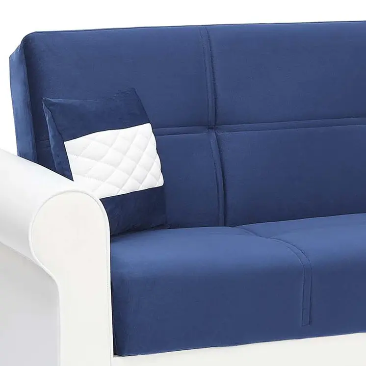 89" Sky Blue Polyester Convertible Futon Sleeper Sofa And Toss Pillows With Storage