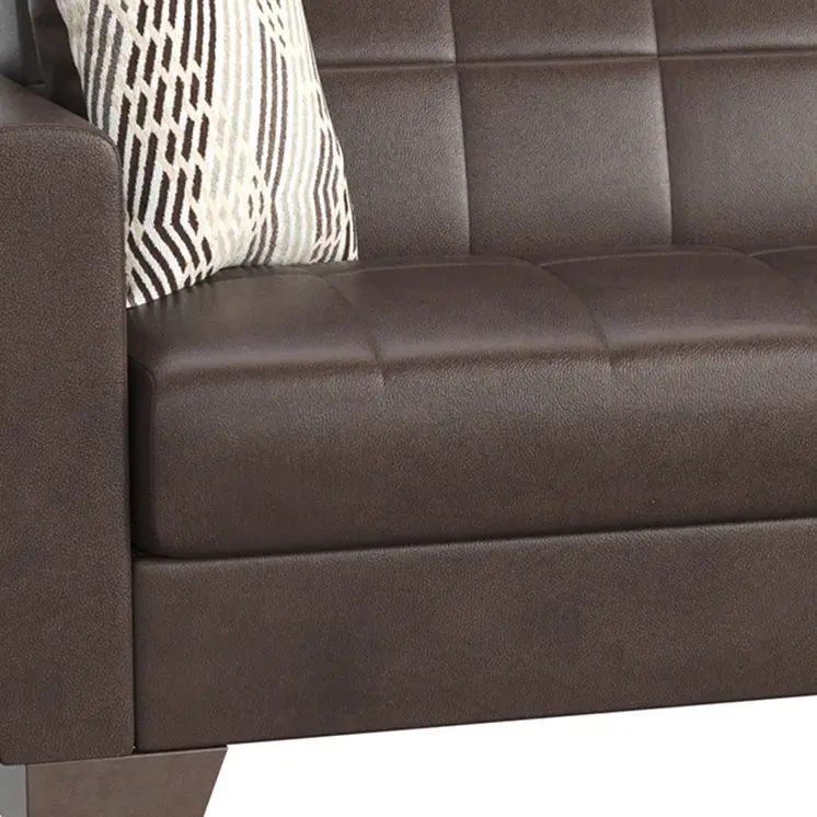 84" Brown Faux Leather Convertible Futon Sleeper Sofa And Toss Pillows With Storage