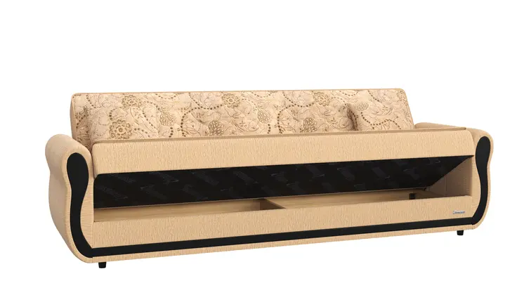 90" Beige Chenille Convertible Futon Sleeper Sofa And Toss Pillows With Storage