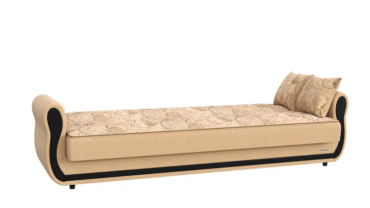 90" Beige Chenille Convertible Futon Sleeper Sofa And Toss Pillows With Storage