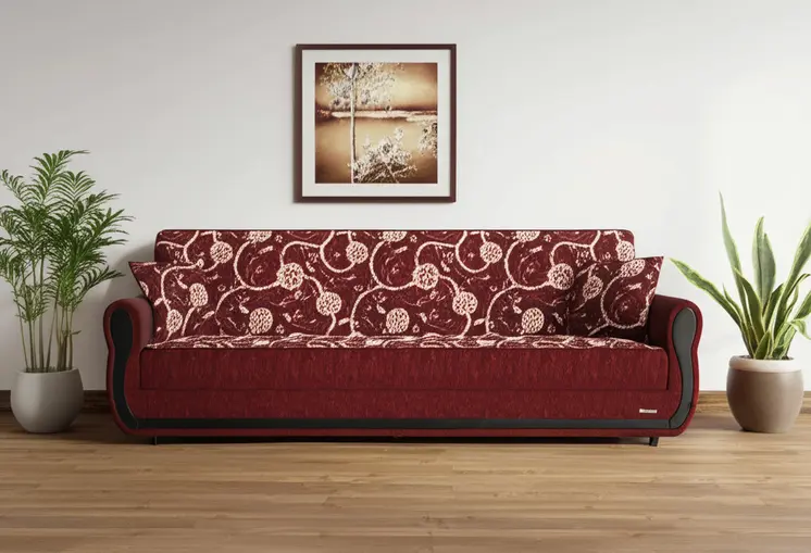 90" Burgundy Chenille Convertible Futon Sleeper Sofa And Toss Pillows With Storage