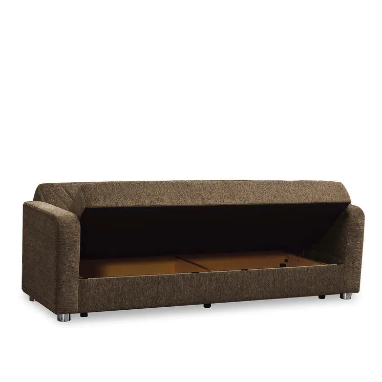 87" Beige Chenille Convertible Futon Sleeper Sofa And Toss Pillows With Storage