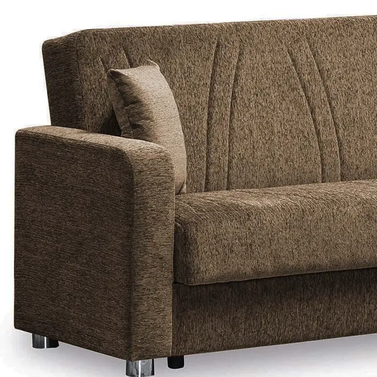 87" Beige Chenille Convertible Futon Sleeper Sofa And Toss Pillows With Storage