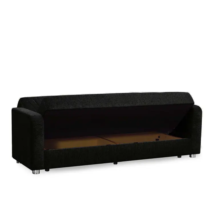 87" Black Chenille Convertible Futon Sleeper Sofa And Toss Pillows With Storage