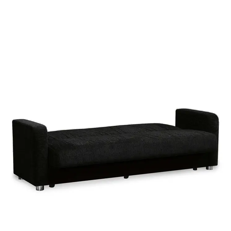 87" Black Chenille Convertible Futon Sleeper Sofa And Toss Pillows With Storage