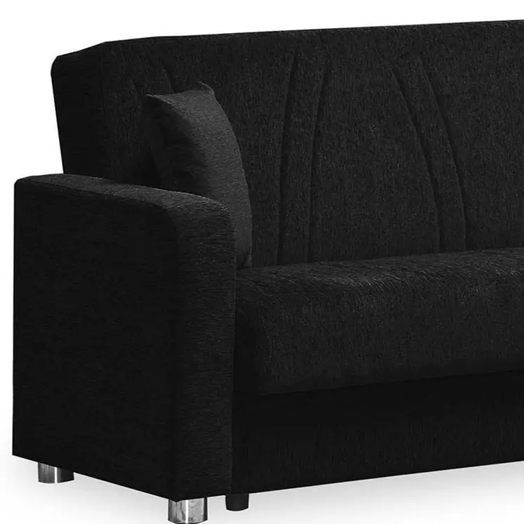 87" Black Chenille Convertible Futon Sleeper Sofa And Toss Pillows With Storage