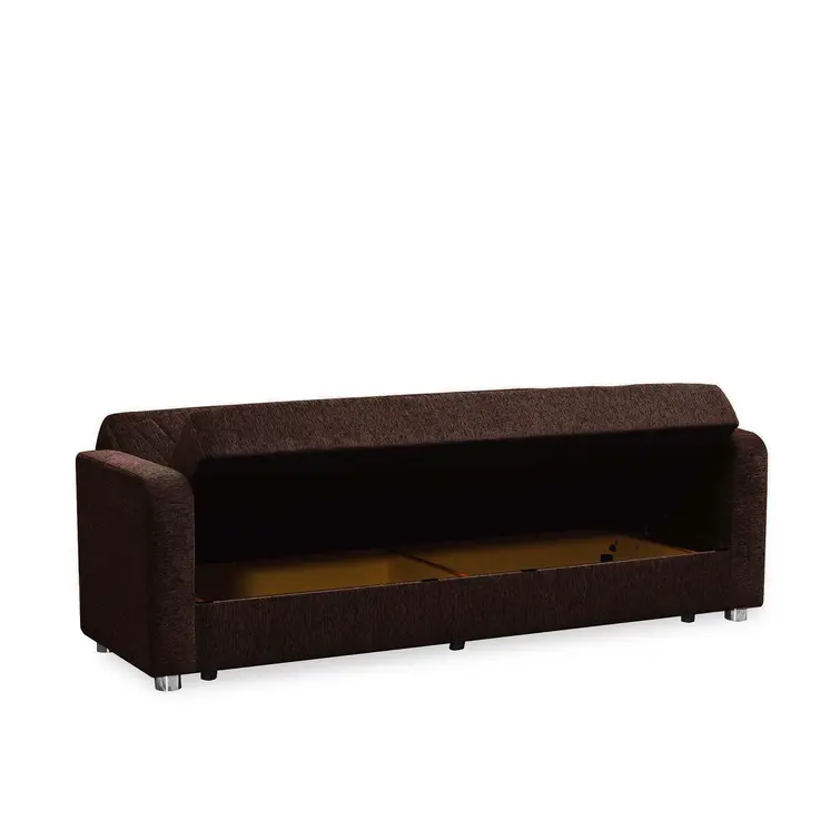 87" Dark Brown Chenille Convertible Futon Sleeper Sofa And Toss Pillows With Storage