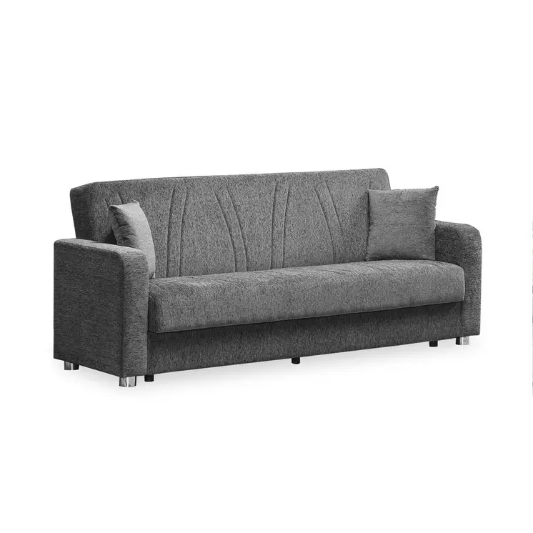 87" Gray Chenille Convertible Futon Sleeper Sofa And Toss Pillows With Storage