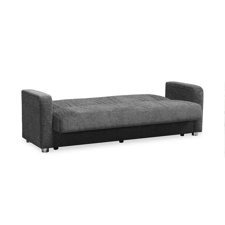 87" Gray Chenille Convertible Futon Sleeper Sofa And Toss Pillows With Storage