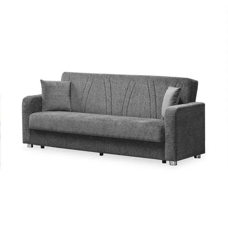 87" Gray Chenille Convertible Futon Sleeper Sofa And Toss Pillows With Storage
