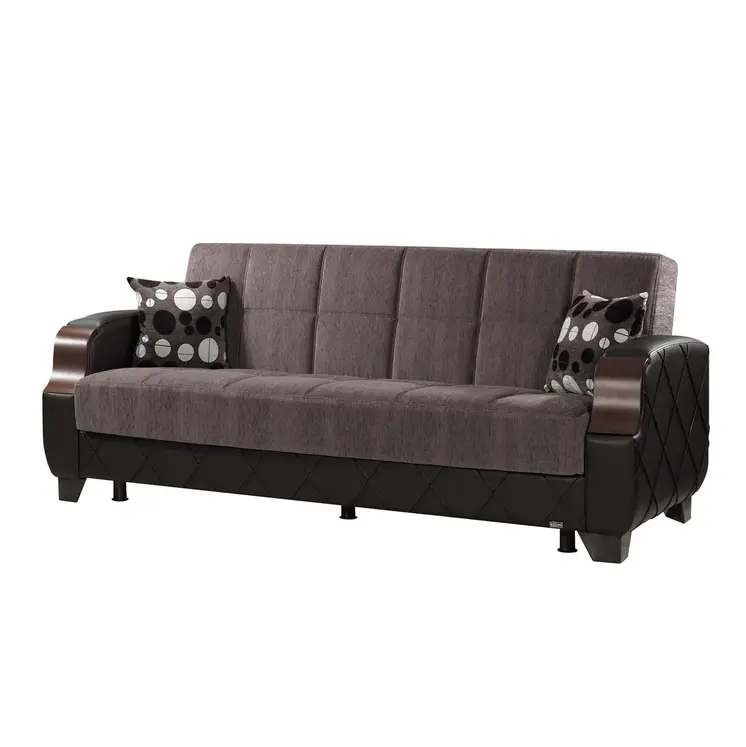 89" Gray Chenille Convertible Futon Sleeper Sofa And Toss Pillows With Storage