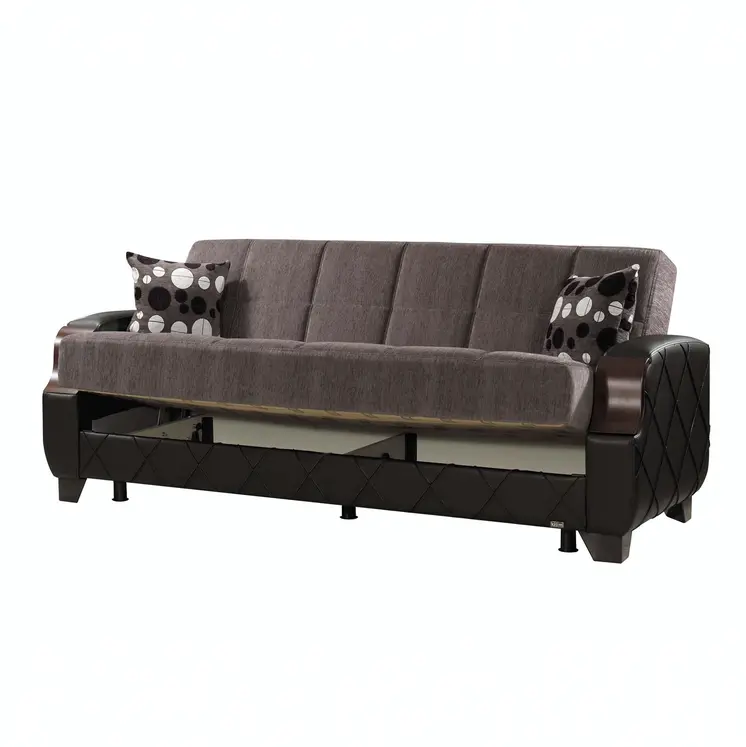 89" Gray Chenille Convertible Futon Sleeper Sofa And Toss Pillows With Storage
