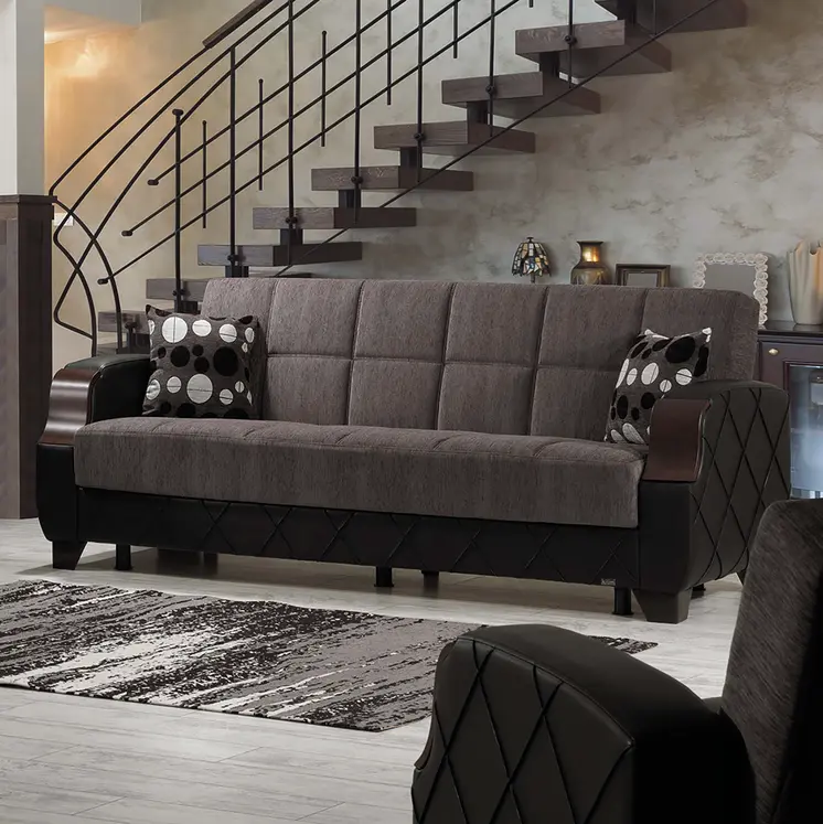 89" Gray Chenille Convertible Futon Sleeper Sofa And Toss Pillows With Storage