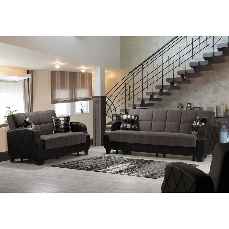 89" Gray Chenille Convertible Futon Sleeper Sofa And Toss Pillows With Storage