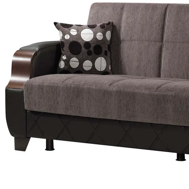 89" Gray Chenille Convertible Futon Sleeper Sofa And Toss Pillows With Storage