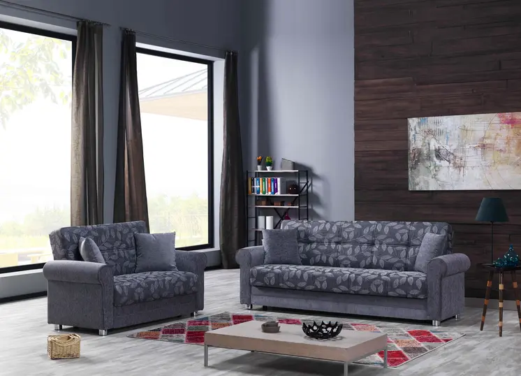 89" Gray Chenille Convertible Futon Sleeper Sofa And Toss Pillows With Storage