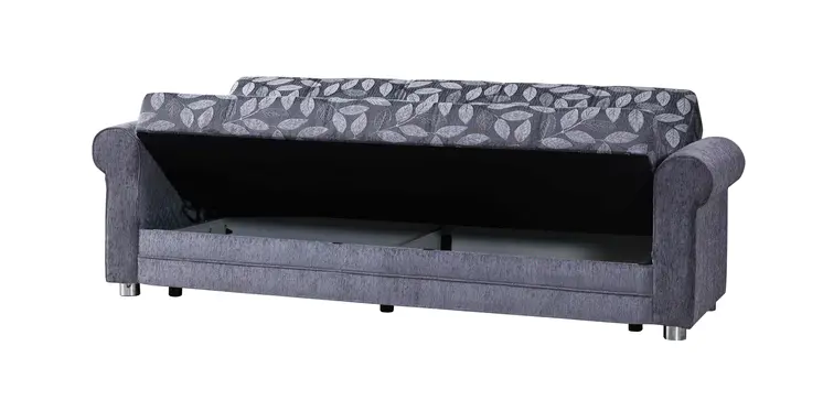 89" Gray Chenille Convertible Futon Sleeper Sofa And Toss Pillows With Storage