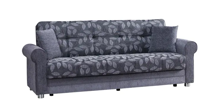 89" Gray Chenille Convertible Futon Sleeper Sofa And Toss Pillows With Storage