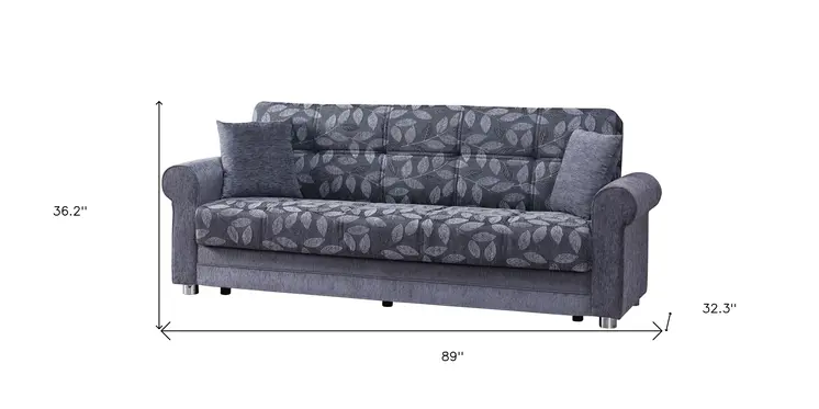 89" Gray Chenille Convertible Futon Sleeper Sofa And Toss Pillows With Storage
