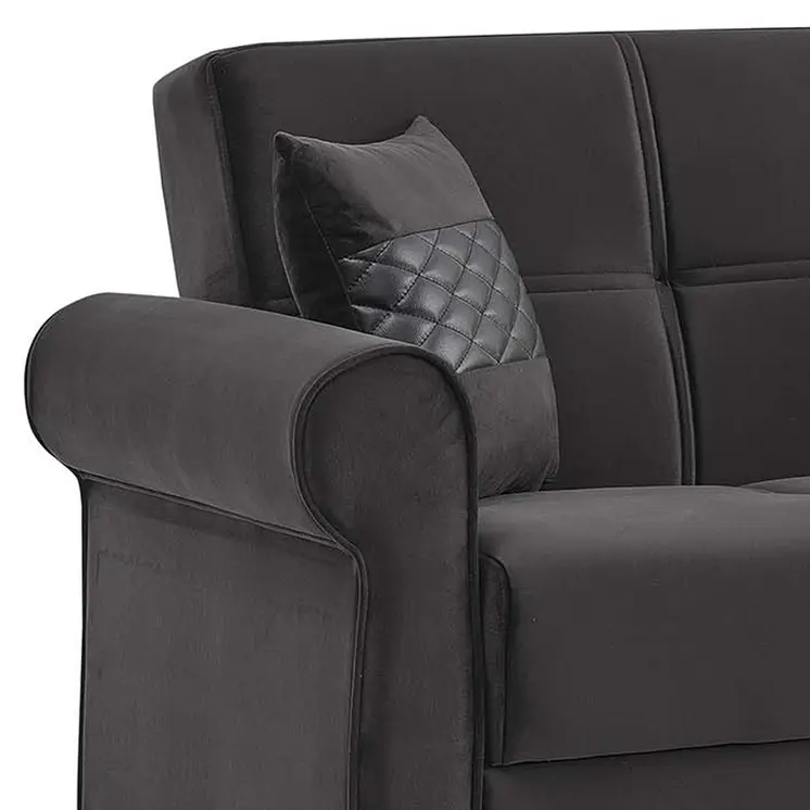 89" Black Microfiber Convertible Futon Sleeper Sofa And Toss Pillows With Storage