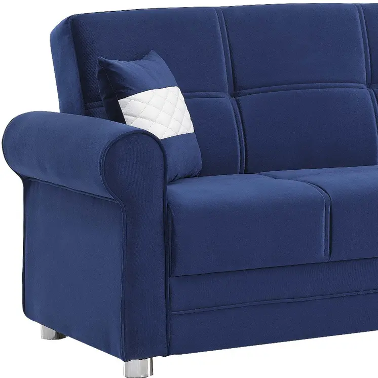 89" Blue Microfiber Convertible Futon Sleeper Sofa And Toss Pillows With Storage
