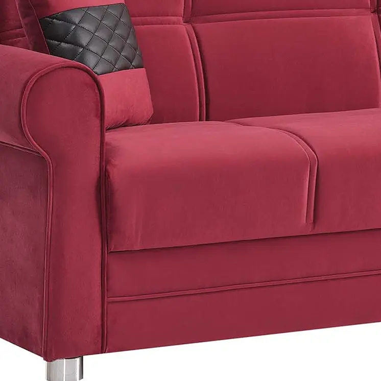 89" Burgundy Microfiber Convertible Futon Sleeper Sofa And Toss Pillows With Storage