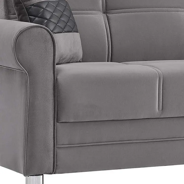 89" Gray Microfiber Convertible Futon Sleeper Sofa And Toss Pillows With Storage