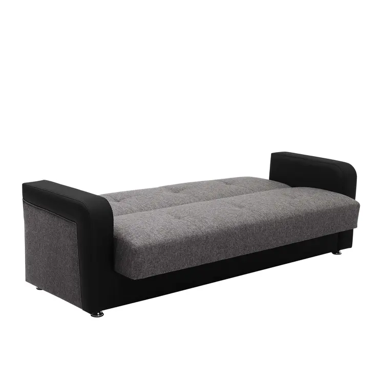 90" Gray Chenille And Faux Leather Convertible Futon Sleeper Sofa And Toss Pillows With Storage
