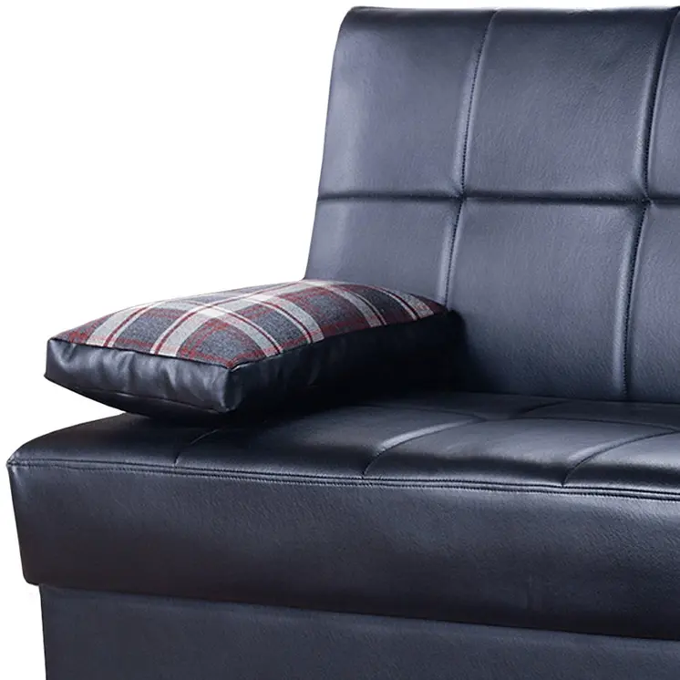 75" Black Faux Leather Convertible Futon Sleeper Sofa And Toss Pillows With Storage