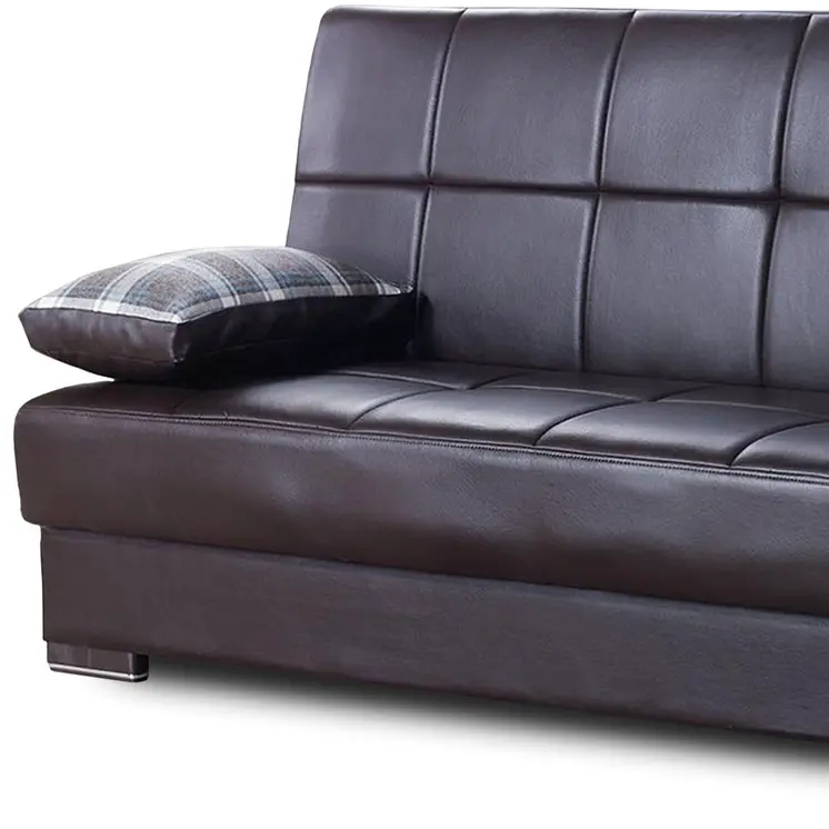 75" Brown Faux Leather Convertible Futon Sleeper Sofa And Toss Pillows With Storage
