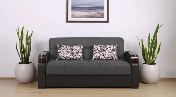 74" Gray Chenille Convertible Futon Sleeper Sofa And Toss Pillows With Storage