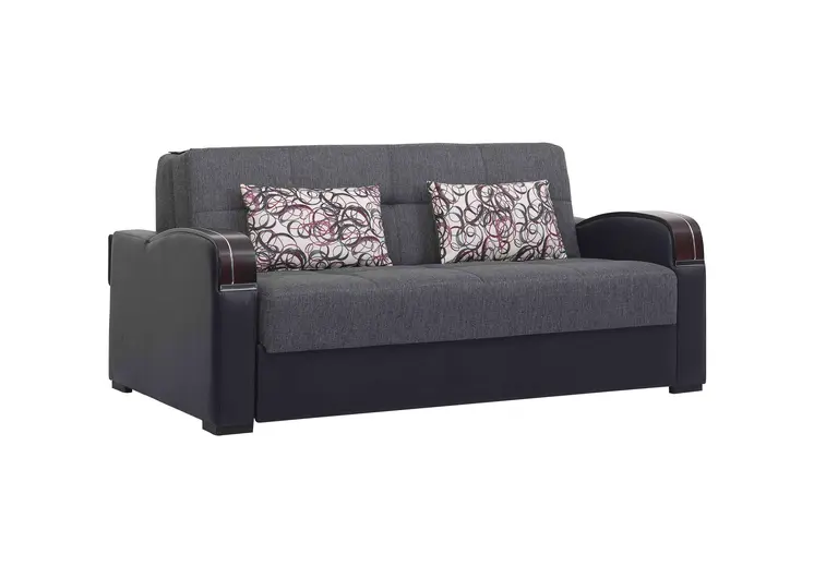 74" Gray Chenille Convertible Futon Sleeper Sofa And Toss Pillows With Storage
